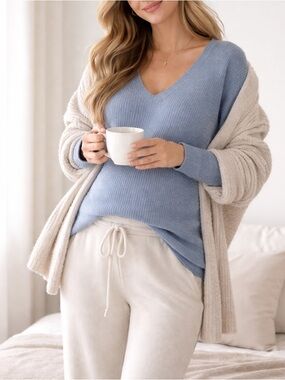HATCH Maternity V-Neck Sweater Merino Wool‎ Cashmere Blue Ribbed Knit Oversized